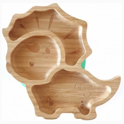 Citron Baby Dino Bamboo Suction Plate with Spoon