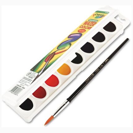 Crayola 8 Semi-Moist Oval Watercolor Pans, 1 Taklon Brush