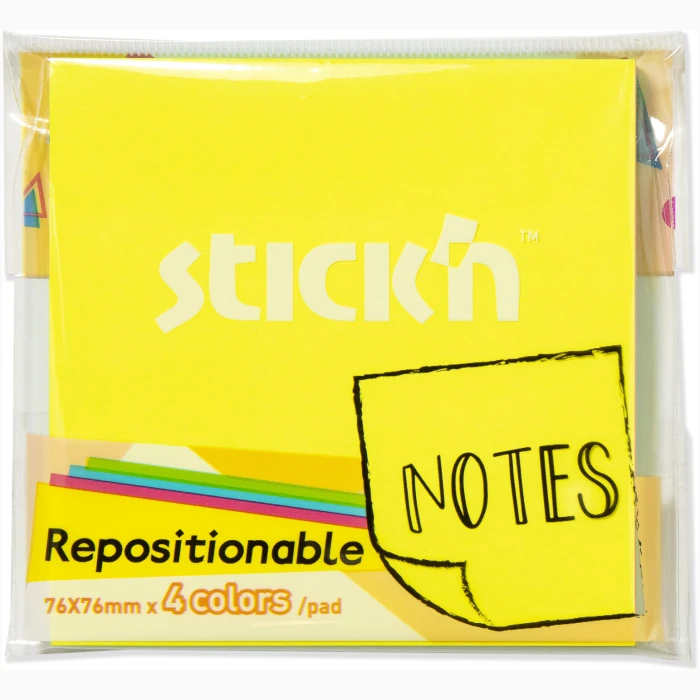 Stickn Repositionable Notes 4 Colors / Pad - Image 1