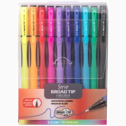 Serve Broad Tip Fineliner 08Mm In 10 Pcs Pet Pouch