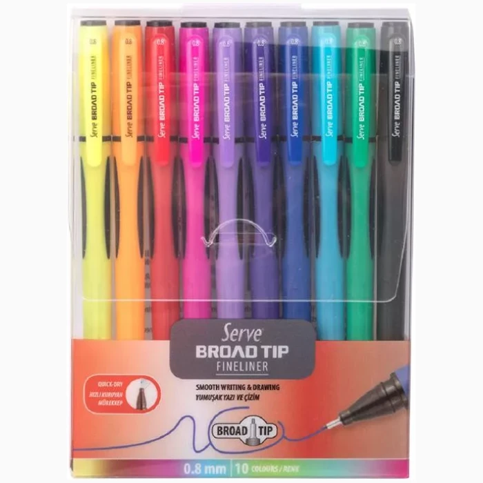 Serve Broad Tip Fineliner 08Mm In 10 Pcs Pet Pouch - Image 1