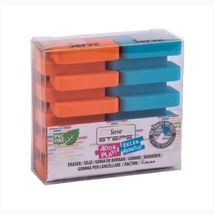 Serve Steps Eraser Fluorescent Colors 2 Pcs