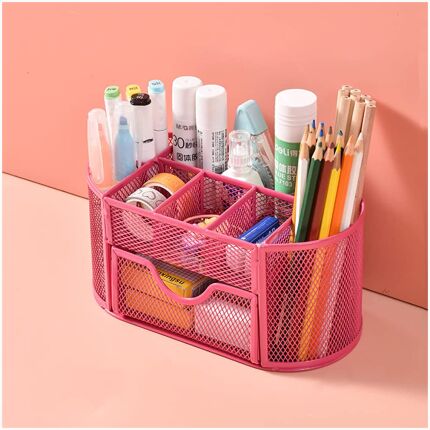 Stationery Holder With Multi-Drawer Pink
