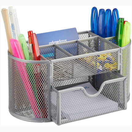 Stationery Holder With Multi-Drawer Silver