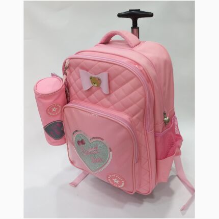 School Bag 2 Zippers Large/Trolley P.Case Love Heart Pink