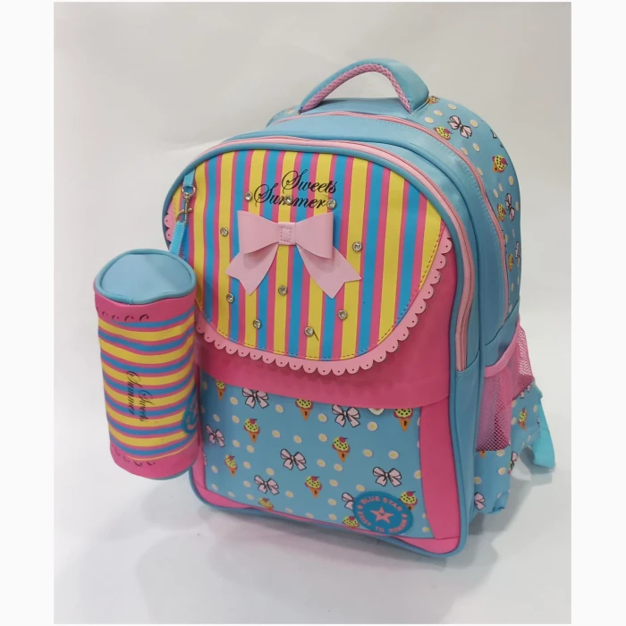 School Bag 2 Zippers Large P.Case Flower With Ice Cream - Image 1