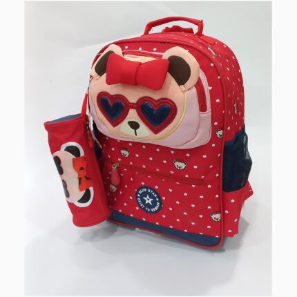 School Bag 1 Zippers Large P.Case Bear With Glasses