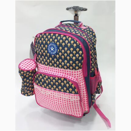 School Bag 2 Zippers Large/Trolley P.Case Squares