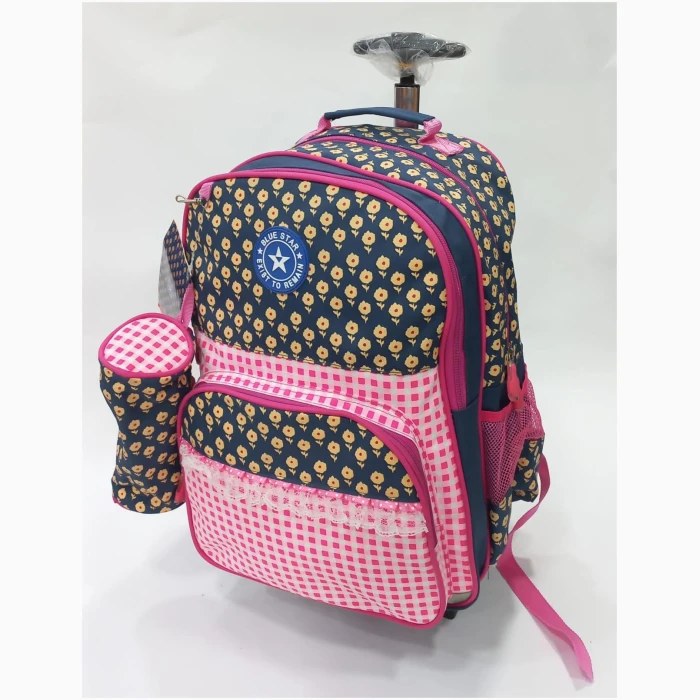 School Bag 2 Zippers Large/Trolley P.Case Squares - Image 1