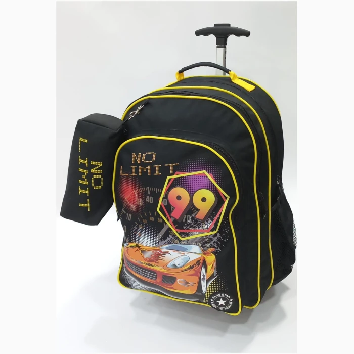 School Bag 2 Zippers Large Trolley P.Case Car 99 - Image 1