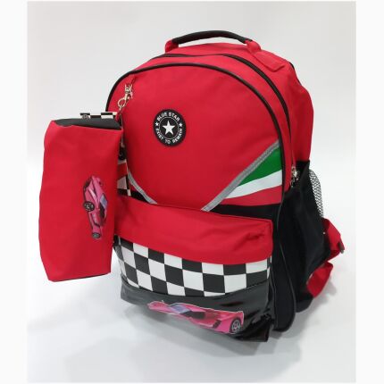 School Bag 1 Zippers P.Case Fast Car