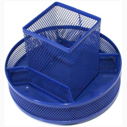 Wire Mesh Rotating Pencil Holder Blue