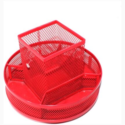 Wire Mesh Rotating Pencil Holder Red